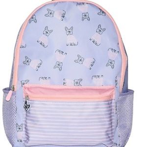 Pep Rally Backpack, This lilac backpack with unique french pup design